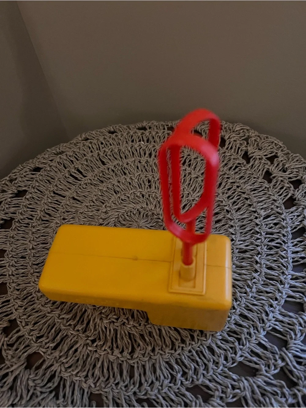 Yellow and Red Handheld Kids Toy Mixer - kitchen egg beater vintage